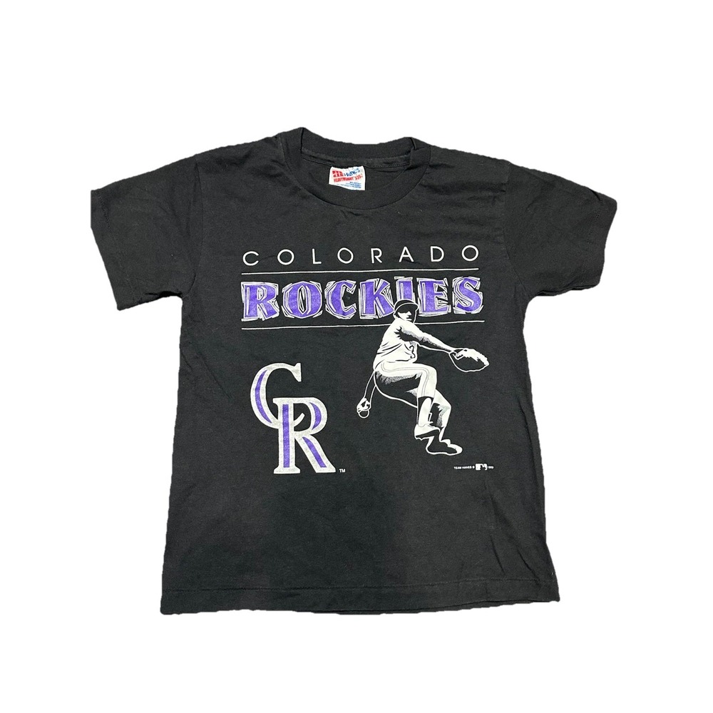 Vintage 1993 Colorado Rockies Hanes T-shirt‎ Youth Medium Black MLB Baseball USA